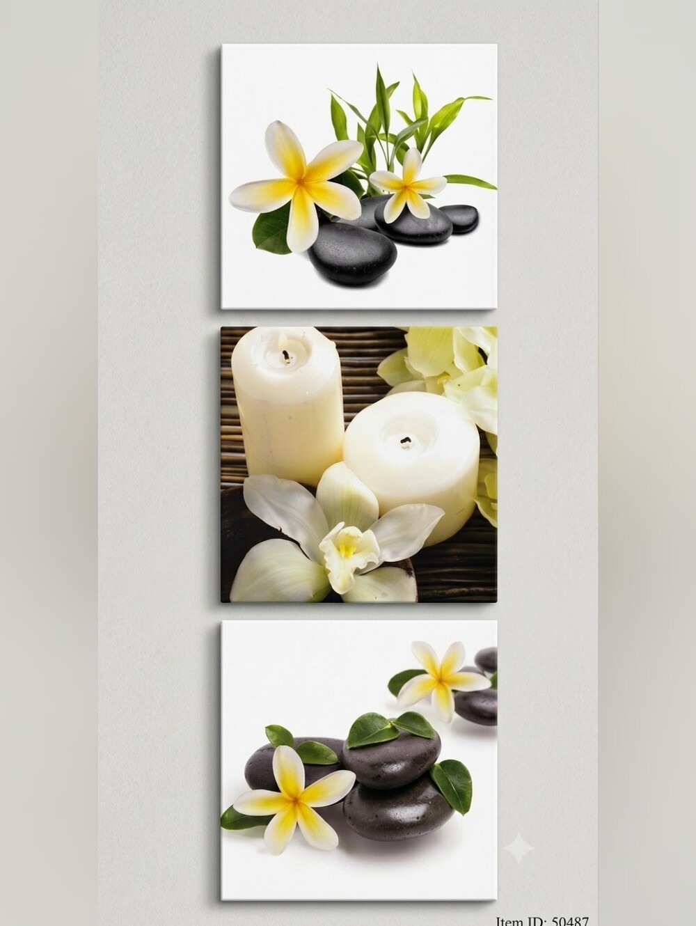 ​Set of 3 Zen Spa Canvas Wall Art – Frangipani Flowers, Stones & Candles